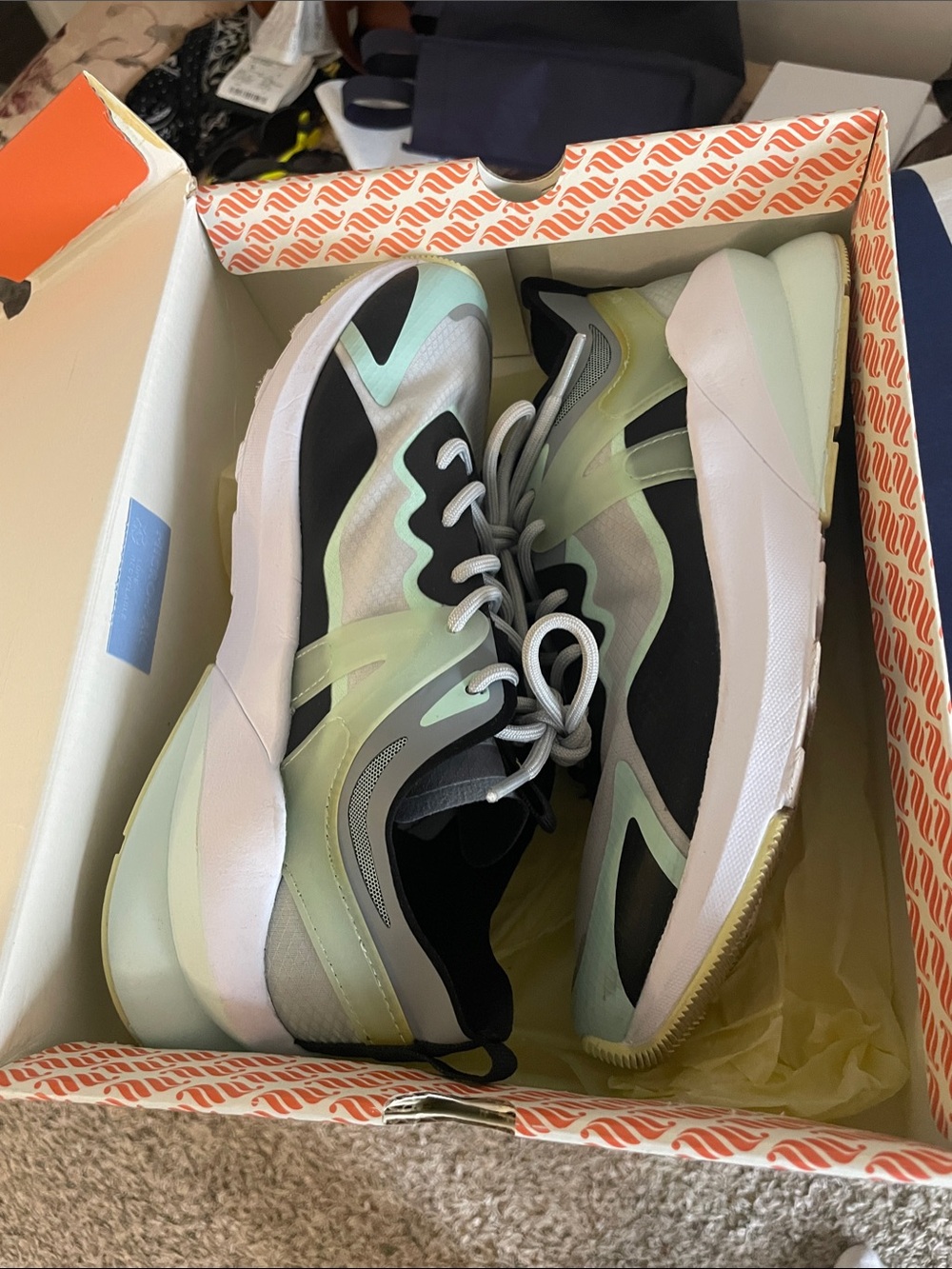 Fabletics Men's Mint Green, Black & White Athletic Sneakers. In original box.